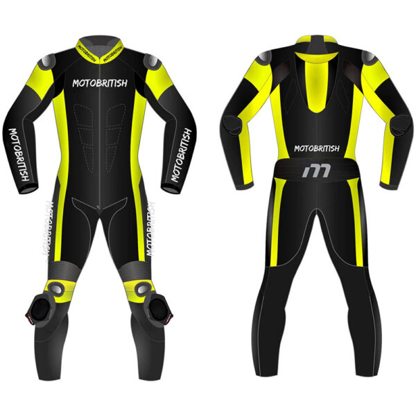 MotoBritish Black Yellow Motorcycle Racing Suit