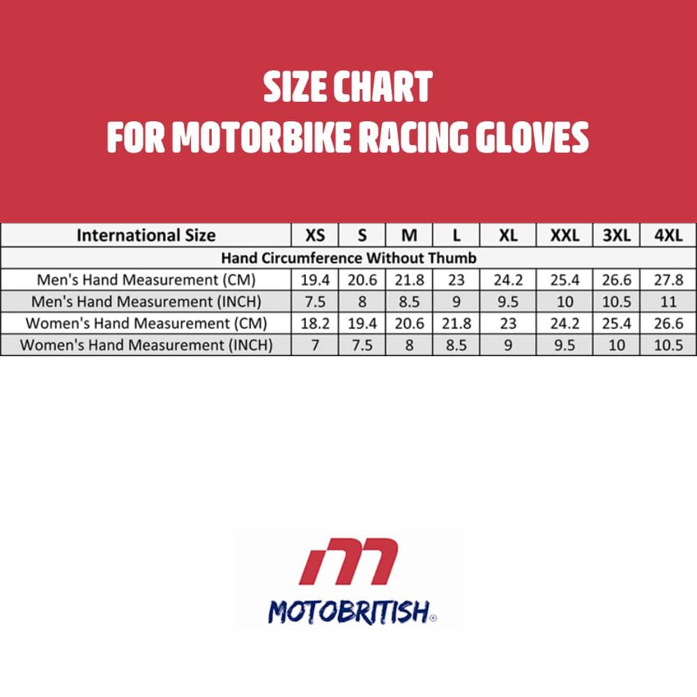 Motorbike Racing Gloves Size Chart